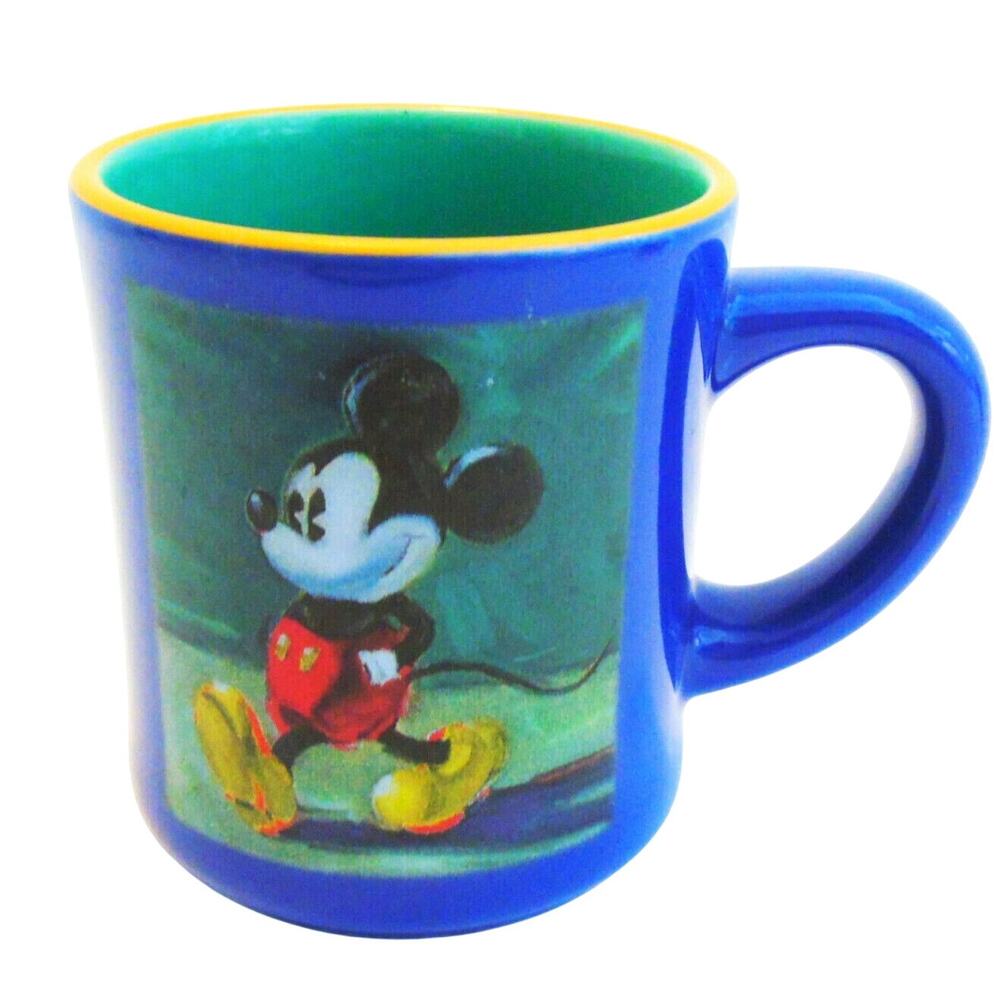 Disney Mickey Mouse Coffee Cup Mug Blue Green Teacup Cartoon Comic Sketch Art